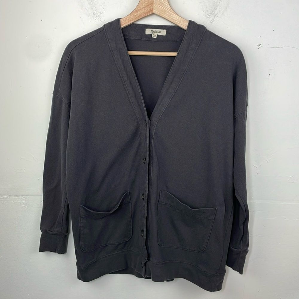 MADEWELL DARK GREY ORGANIC COTTON PATCH POCKETS CARDIGAN TOP Sz XXS